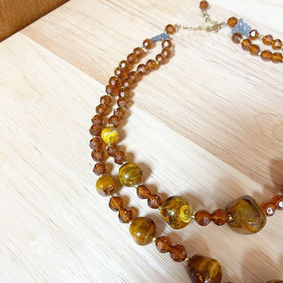 Vintage MCM Double Strand Lucite Jewelry Necklace Butterscotch Amber Germany - Picture 11 of 16